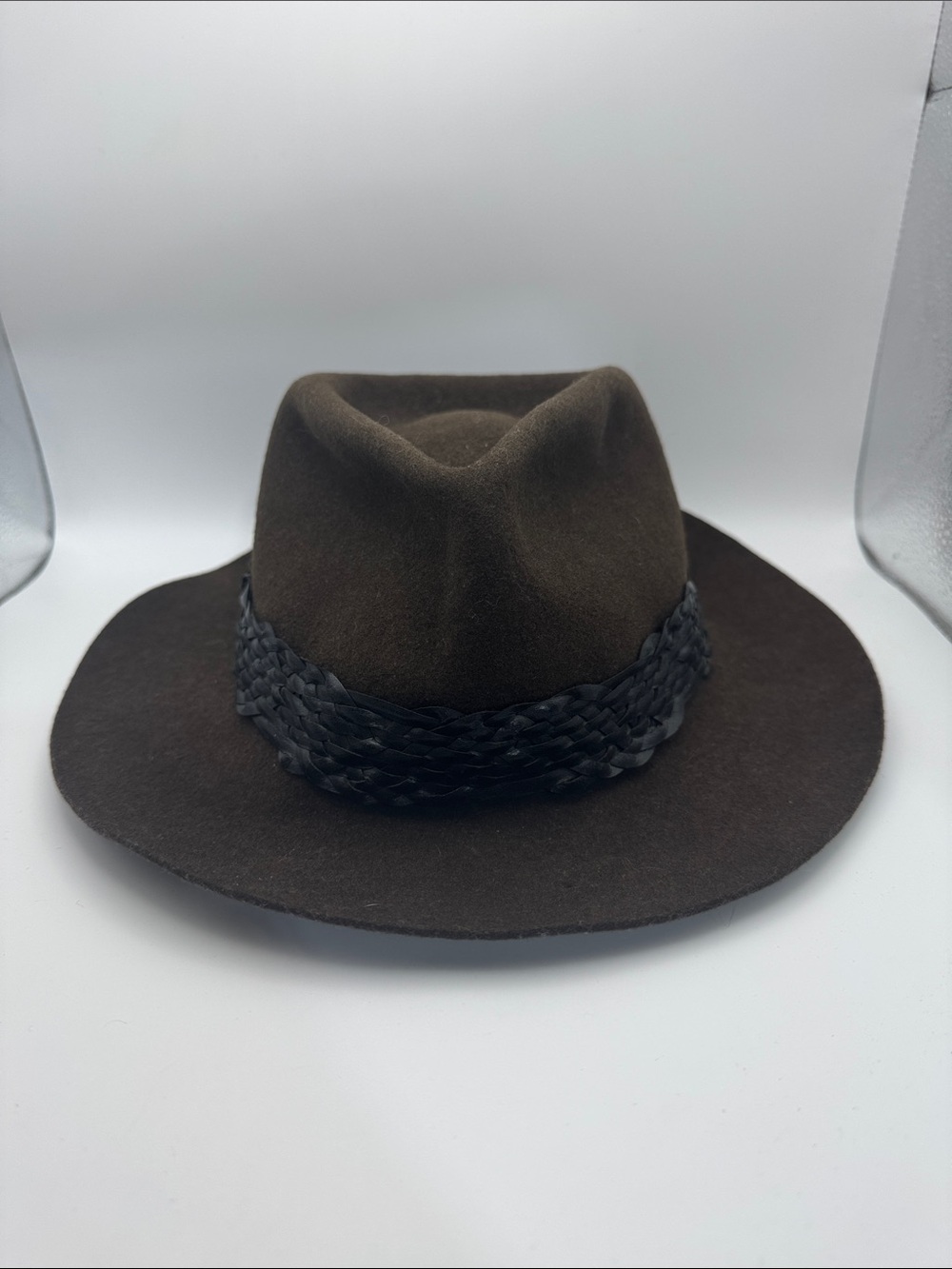 Indiana Jones Official Fedora Brown Wool Felt Hat with Textured Braided Band